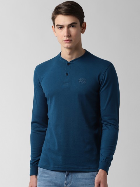 

Peter England Casuals Men Blue Solid Slim-Fit Henley Neck T-shirt