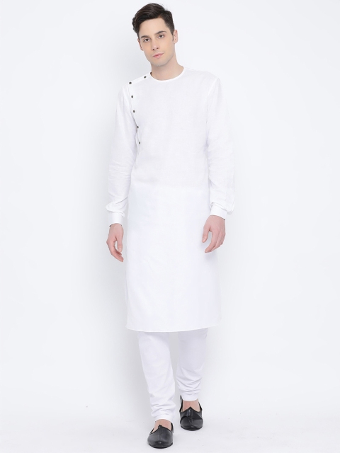 

NAMASKAR Men White Solid Kurta with Churidar
