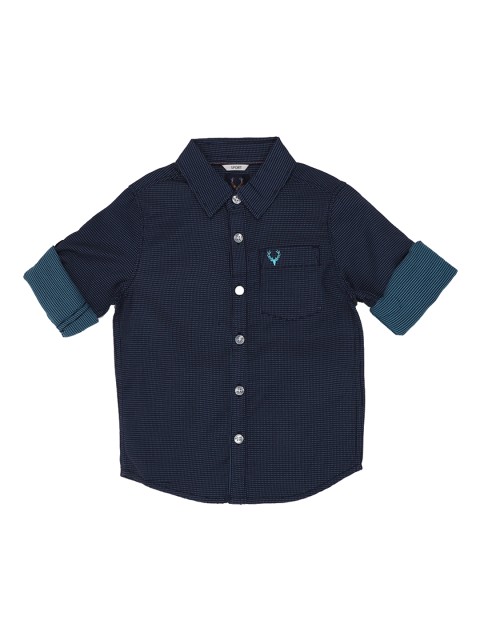 

Allen Solly Junior Boys Navy Blue & Turquoise Blue Printed Regular Fit Casual Shirt