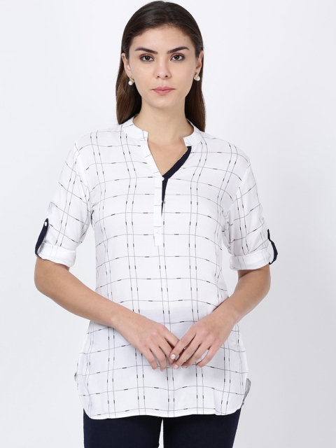 

Soch Women White Roll Up Sleeve Printed Tunic