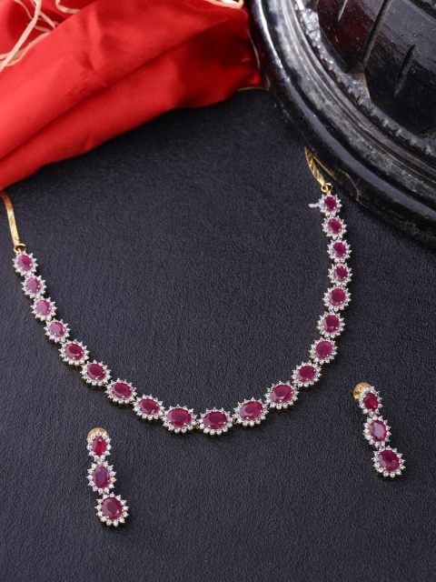 

Tistabene Women Gold-Plated & Pink Stone -Studded Jewellery Set, White