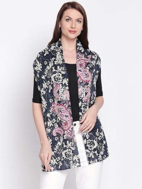

Style Quotient Women Navy Blue & Off-White Printed Scarf