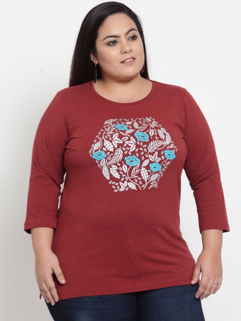 

plusS Women Maroon & White Printed Top