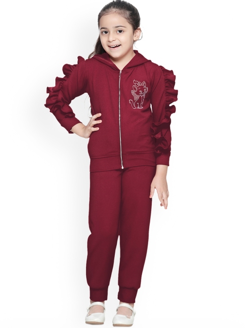 

LilPicks Girls Maroon Embellished Tracksuit