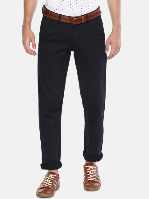 

Allen Solly Men Navy Blue Slim Fit Self Design Regular Trousers