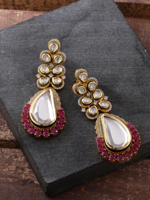 

Tistabene Gold-Plated & Pink Teardrop Shaped Drop Earrings