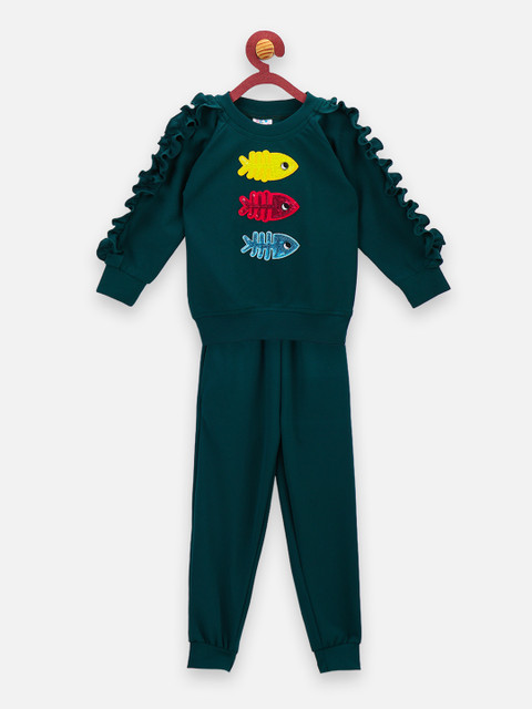 

LilPicks Girls Teal Green Embellished Tracksuit