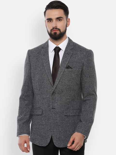 

Van Heusen Men Grey Checked Slim-Fit Single-Breasted Blazer