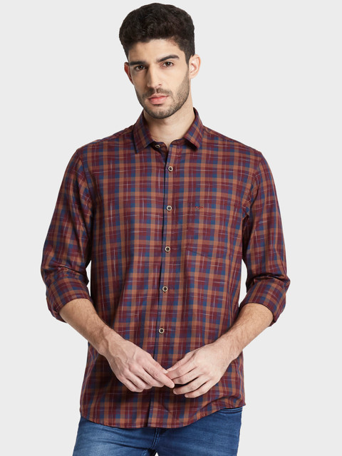 

ColorPlus Men Brown & Blue Tailored Fit Checked Casual Shirt