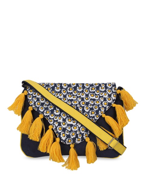 

Anekaant Navy Blue & Yellow Printed Sling Bag