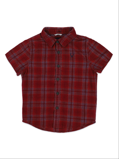 

Allen Solly Junior Boys Maroon & Navy Blue Checked Regular Fit Casual Shirt