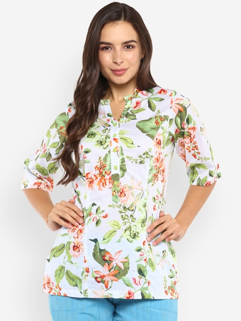 

Ayaany Women White & Green Floral Print Top