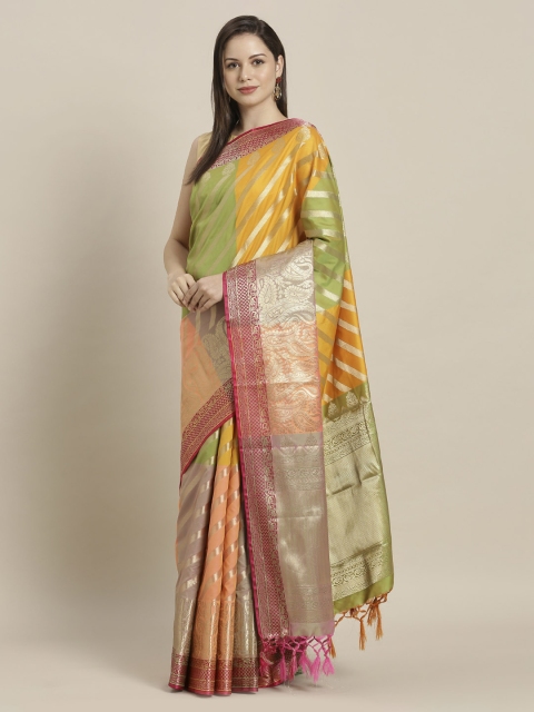 

Mitera Multi-Coloured Silk Blend Striped Kanjeevaram Saree