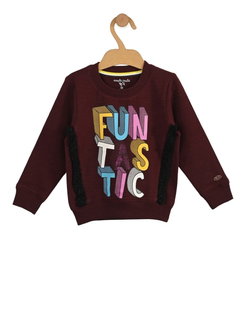 

Stupid Cupid Girls Maroon & Yellow Printed Sweatshirt