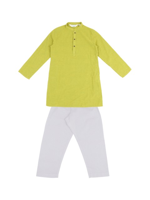 

Pantaloons Junior Boys Lime Green & White Solid Kurta with Pyjamas