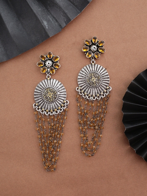 

Shoshaa Silver-Plated & Mustard Classic Drop Earrings