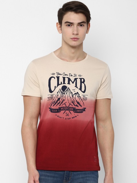 

People Men Beige Printed Round Neck T-shirt