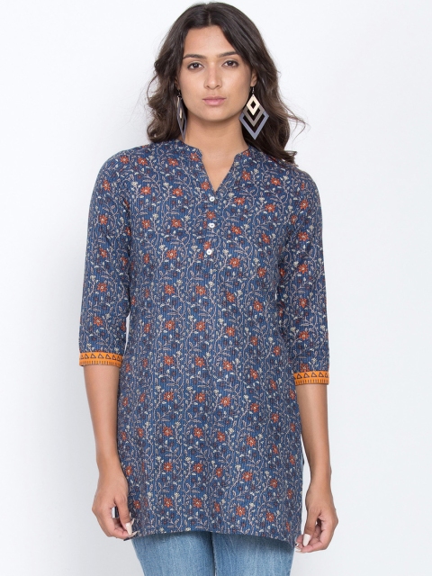 

Be Indi Women Navy Blue & Red Printed Straight Kurta