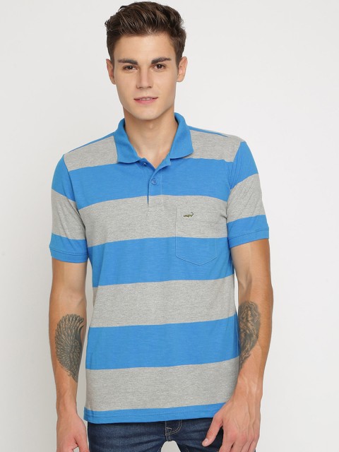 

Crocodile Men Blue Striped Polo Collar T-shirt