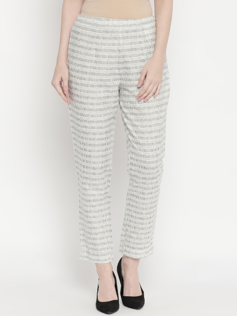 

RANGMANCH BY PANTALOONS Women Off-White & Grey Regular Fit Printed Cigarette Trousers