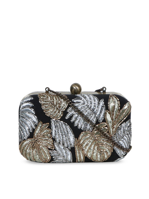 

Diwaah Black & Gold-Coloured Embroidered Clutch
