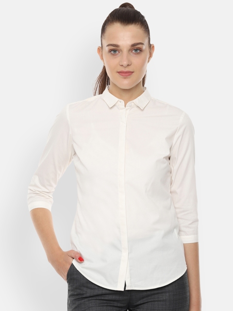 

Van Heusen Woman Women Off-White Regular Fit Solid Casual Shirt
