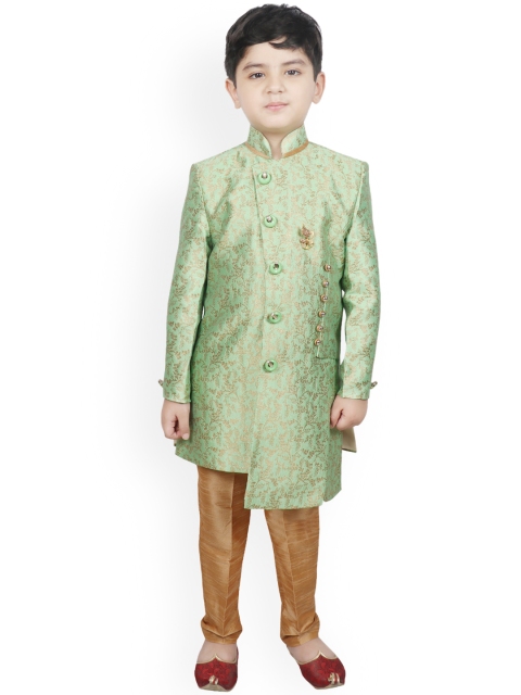 

SG YUVRAJ Boys Green & Gold Self-Designed Silk Sherwani