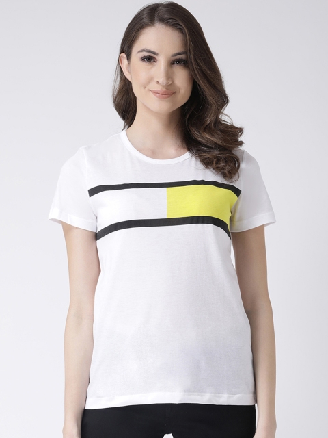 

Club York Women White Colourblocked Round Neck T-shirt