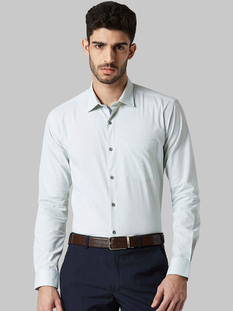 

Park Avenue Men Sea Green Striped Slim Fit Formal Shirt
