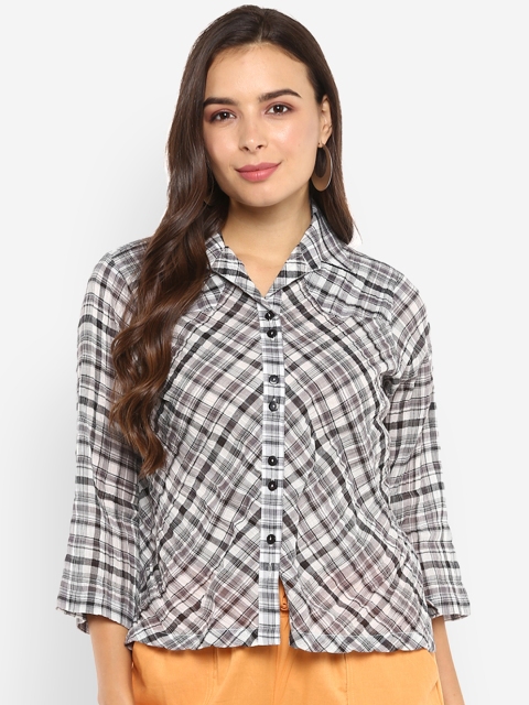 

Ayaany Women Black & White Checked Regular Fit Casual Shirt