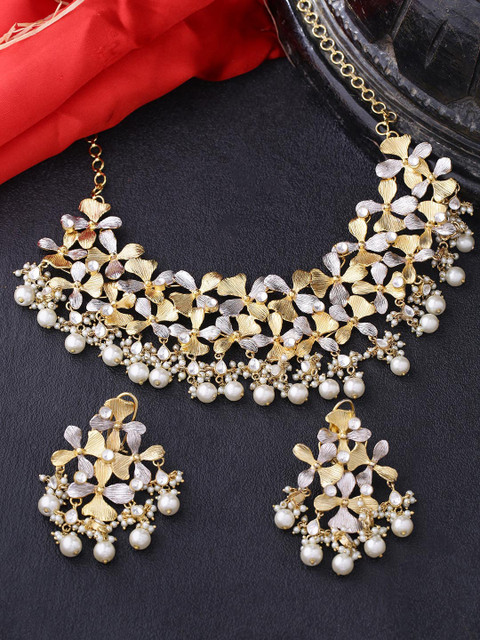 

Tistabene Women Gold-Plated & White Stone Studded Jewellery Set