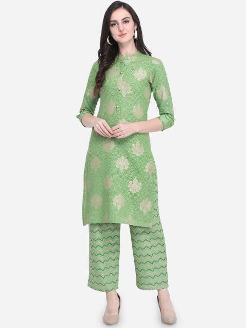 

Mirchi Fashion Women Green & Gold-Toned Printed Kurta with Palazzos