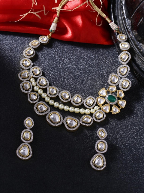 

Tistabene Women Gold-Plated & White Kundan Studded Statement Jewellery Set