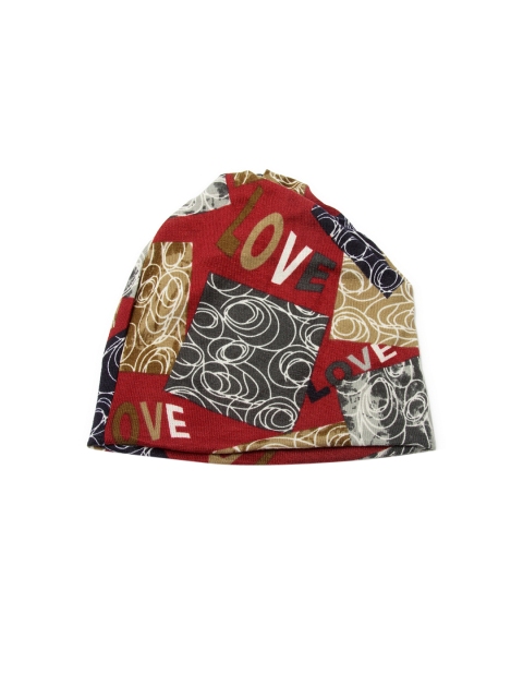 

J Style Unisex Red & Gold-Coloured Printed Beanie
