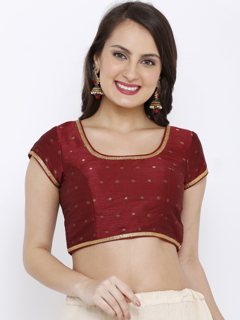 

SALWAR STUDIO Women Maroon Embellished Brocade Readymade Saree Blouse
