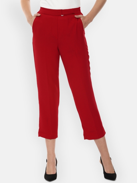 

Van Heusen Woman Red Regular Fit Solid Crop Regular Trousers