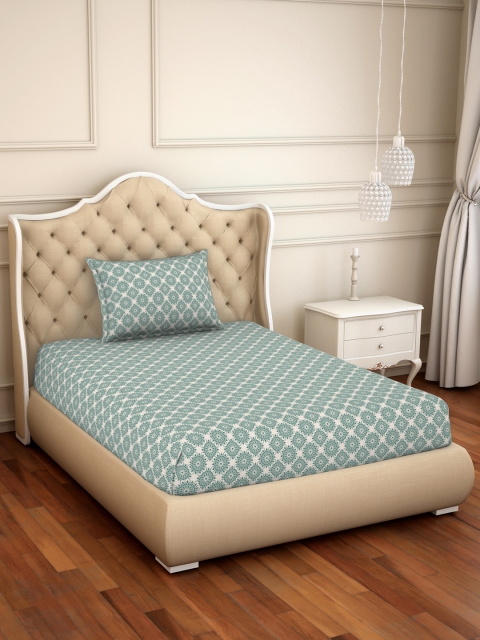

Welspun Grey & Green Abstract 144 TC Cotton 1 Single Bedsheet with 1 Pillow Covers