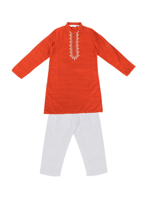 

Pantaloons Junior Boys Rust Orange & White Solid Kurta with Pyjamas