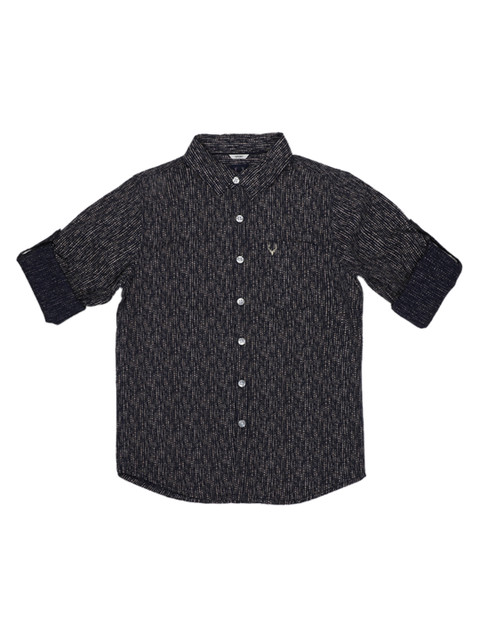

Allen Solly Junior Boys Black & Camel Brown Printed Regular Fit Casual Shirt