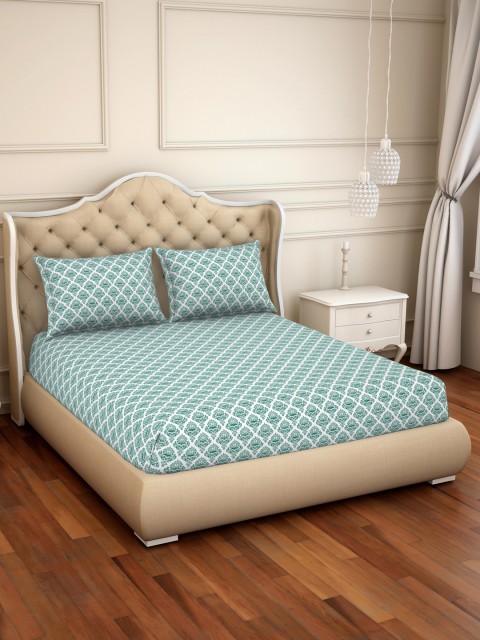 

Welspun Grey & Green Abstract 144 TC Cotton 1 Queen Bedsheet with 2 Pillow Covers