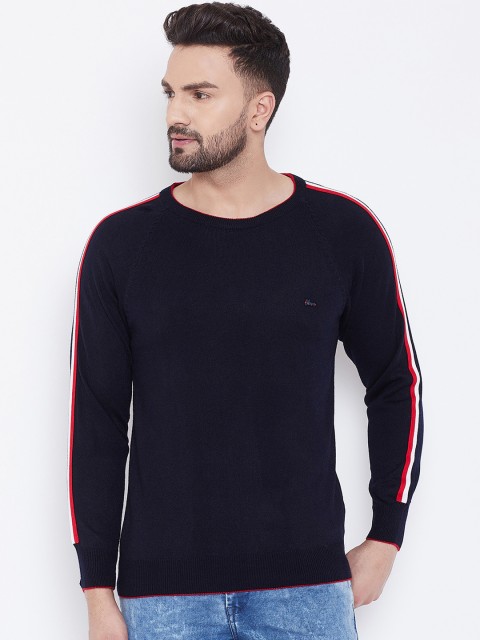 

Okane Men Navy Blue Solid Pullover Sweater