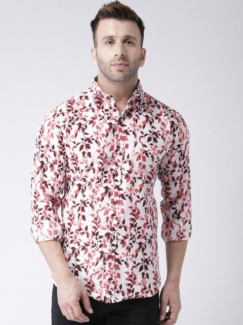 

hangup trend Men White & Pink Regular Fit Printed Standard Casual Shirt