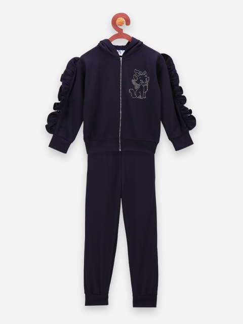 

LilPicks Girls Navy Blue Embellished T-shirt and Shirt with Trousers