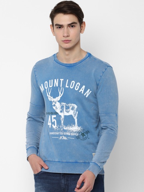 

People Men Blue & White Printed Sweatshirt