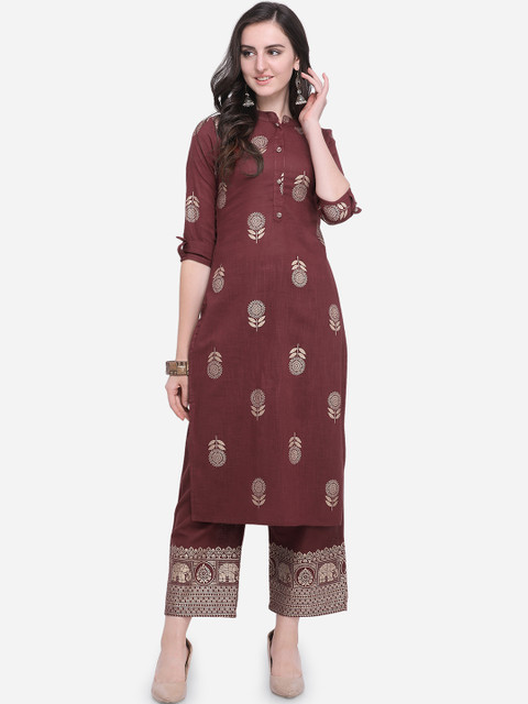 

Mirchi Fashion Women Maroon & Gold-Toned Printed Kurta with Palazzos