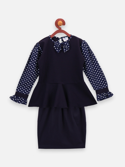 

LilPicks Girls Navy Blue Solid Top with Skirt
