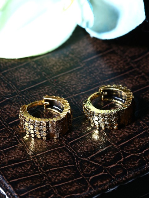 

ANIKAS CREATION Gunmetal-Toned & Gold-Plated Antique Circular Hoop Earrings, Metallic
