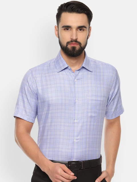 

Van Heusen Men Blue & White Regular Fit Checked Formal Shirt