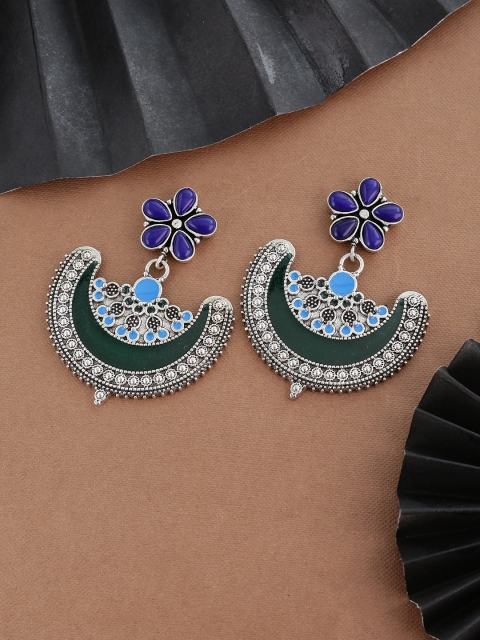 

Shoshaa Silver-Plated & Green Enamalled Oxidised Classic Drop Earrings