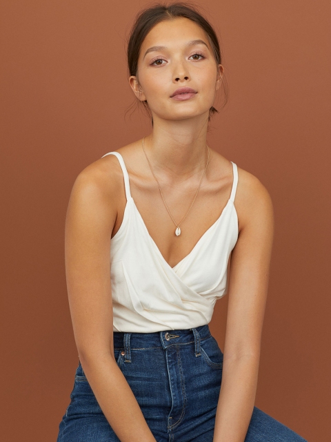 

H&M Women White Solid Jersey Body